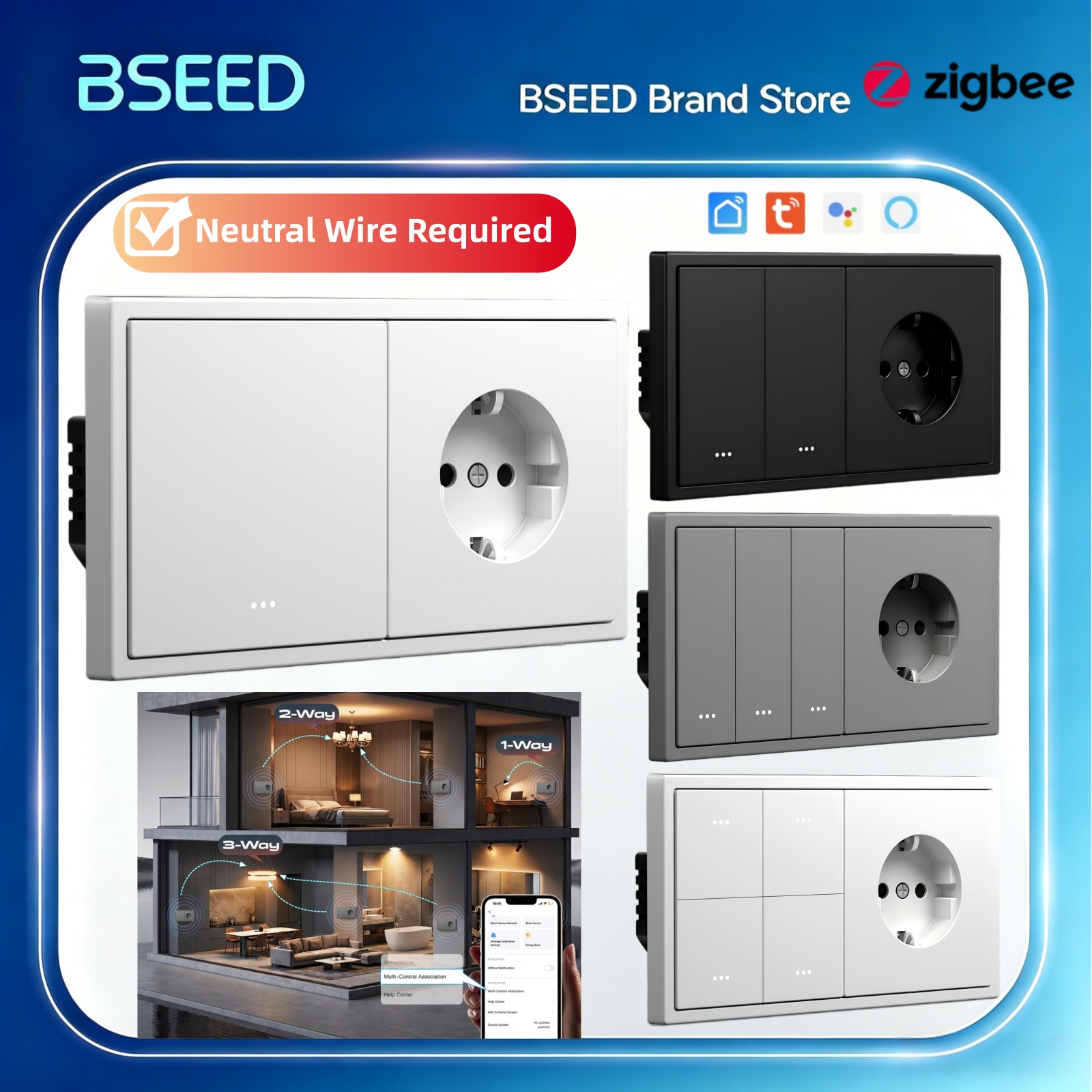 Tuya 4 Channel - مفتاح إضاءة ذكي BSEED Zigbee بـ